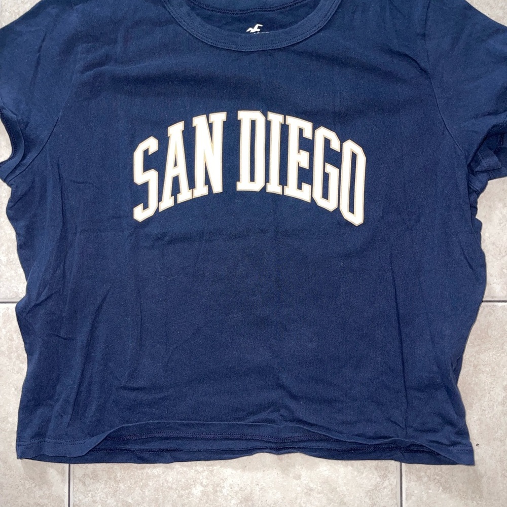 Hollister Navy Blue Crop Top with San Diego Print